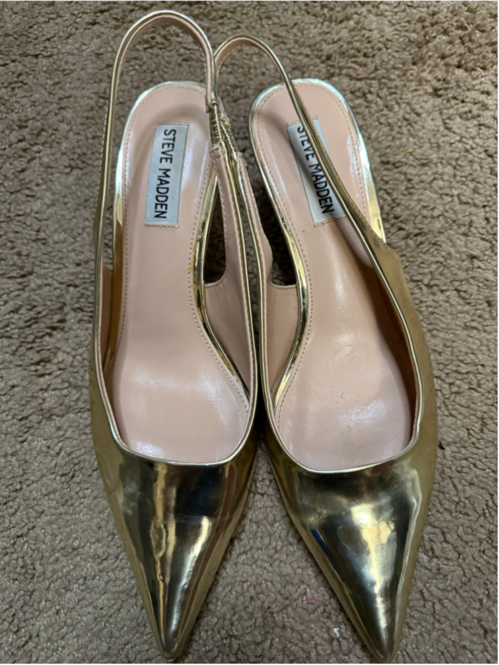Women's Steve Madden Gold pointy toe Slingback kitten Heels Size 8.5